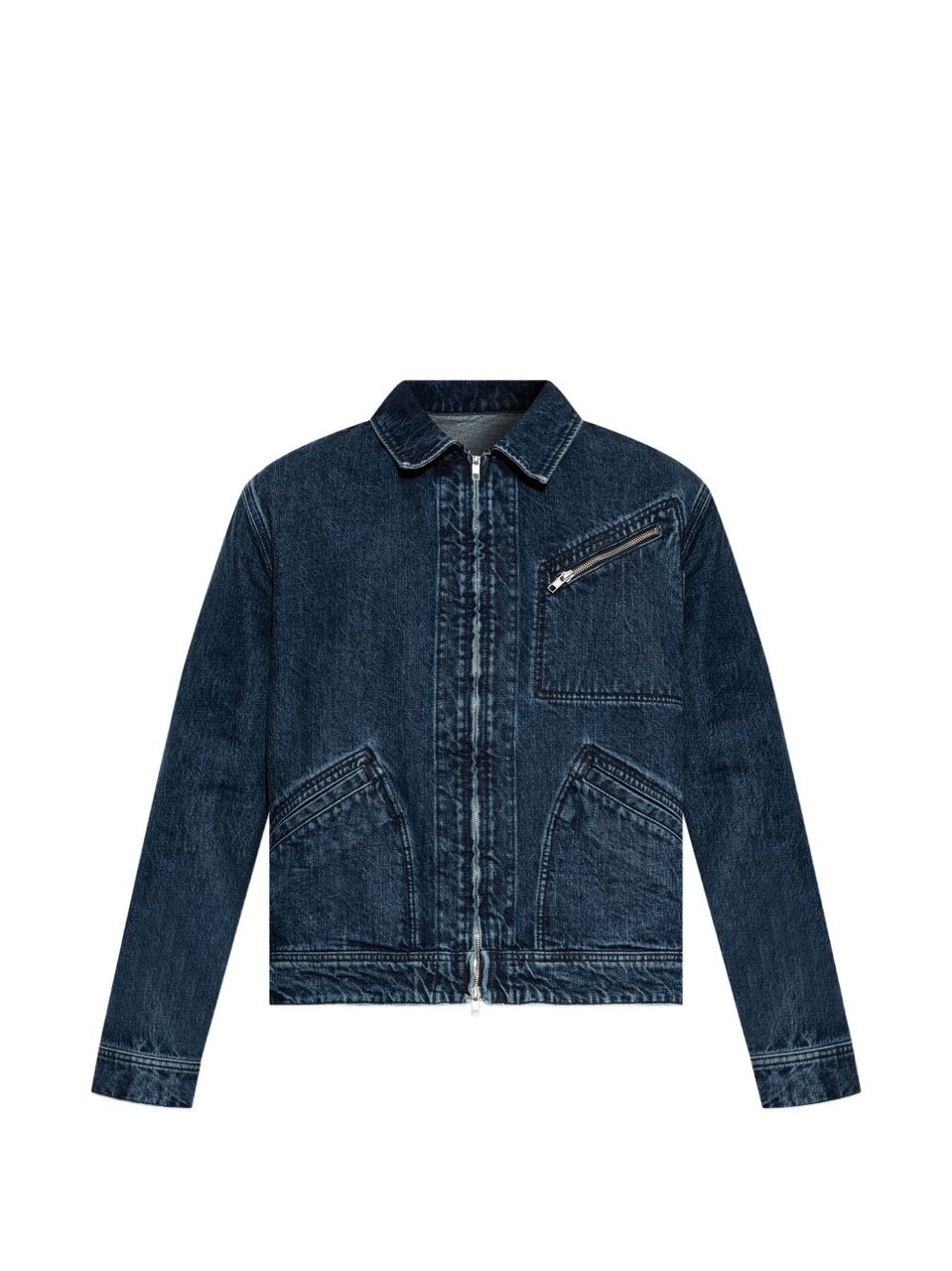 Kenzo Classic Minimalist Zip Front Denim Jacket Blauw