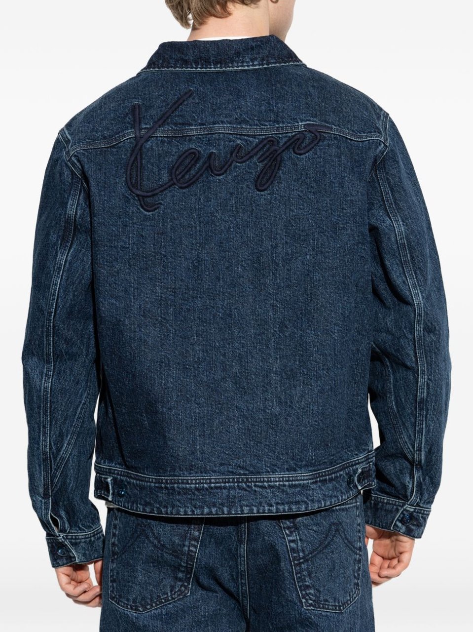 Kenzo Classic Minimalist Zip Front Denim Jacket Blauw