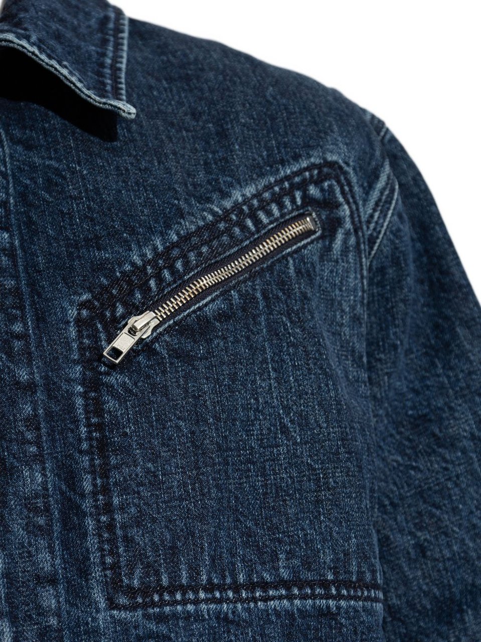 Kenzo Classic Minimalist Zip Front Denim Jacket Blauw
