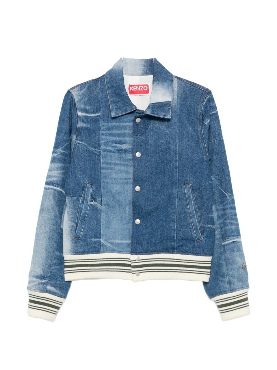 Kenzo Stone Blue Denim Jacket with Classic Collar Blauw