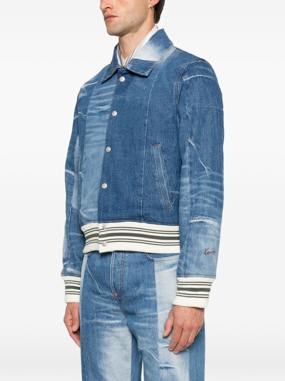 Kenzo Stone Blue Denim Jacket with Classic Collar Blauw