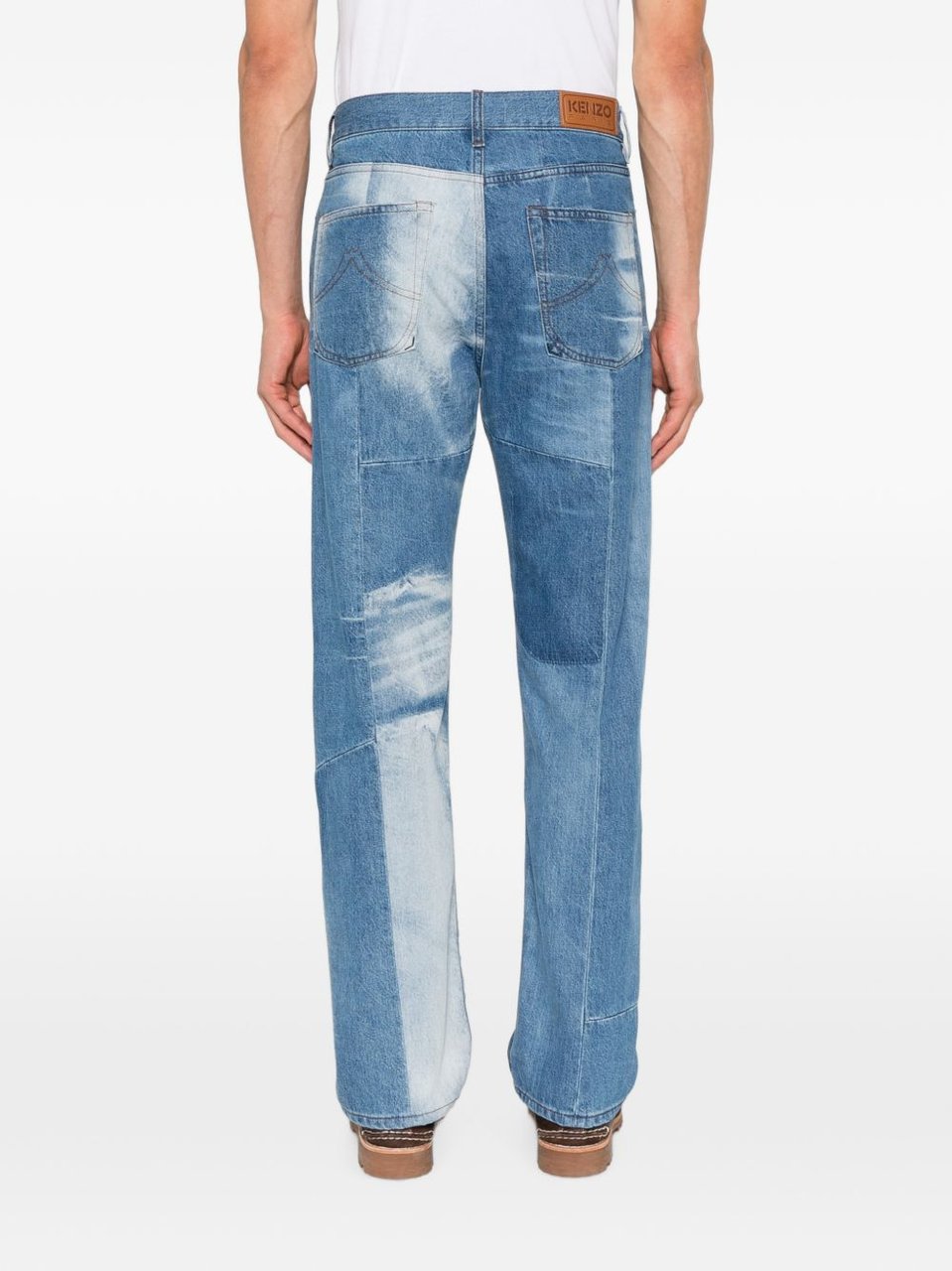 Kenzo Stone Blue Cotton Trousers with Whiskering Effect Blauw