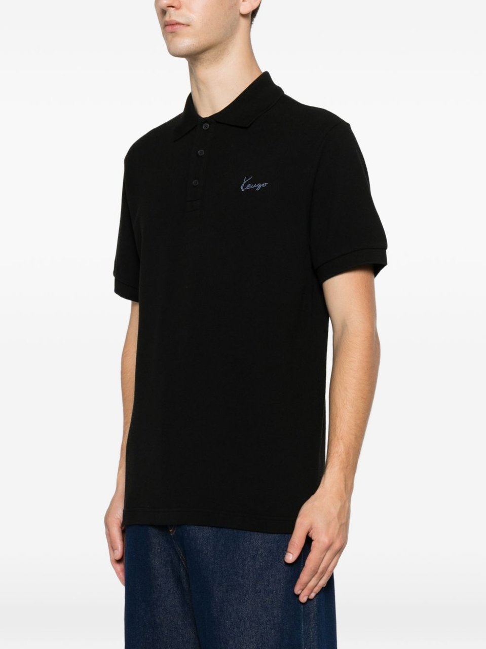 Kenzo Black Cotton Piqué Embroidered Polo Zwart