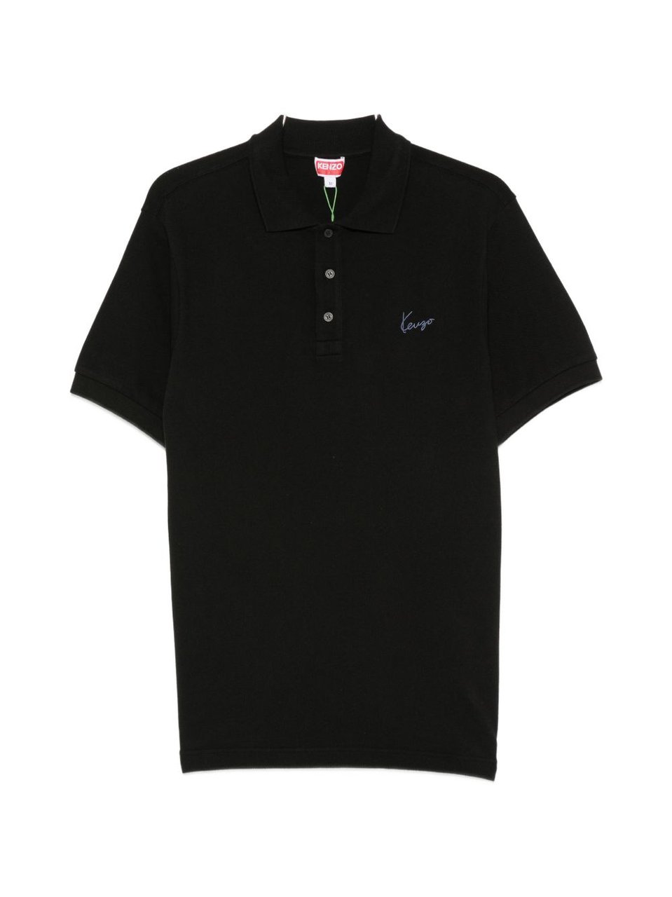 Kenzo Black Cotton Piqué Embroidered Polo Zwart
