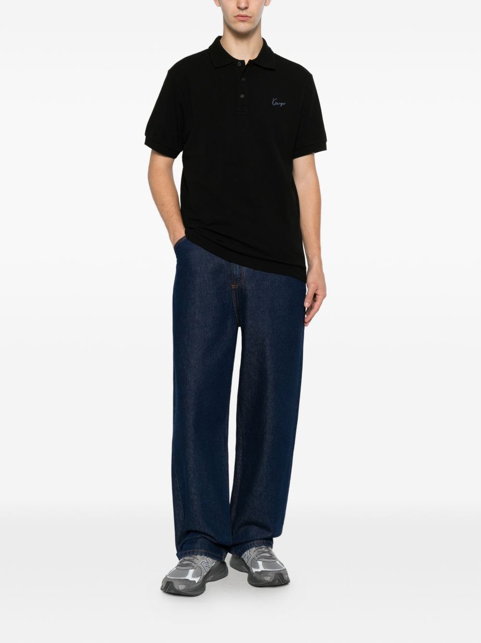 Kenzo Black Cotton Piqué Embroidered Polo Zwart