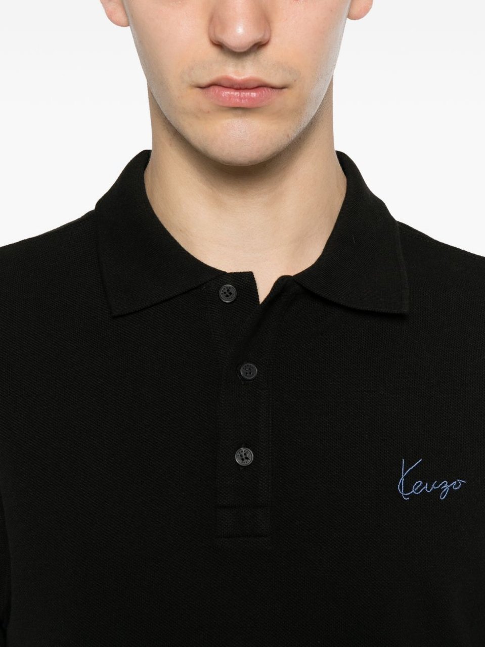 Kenzo Black Cotton Piqué Embroidered Polo Zwart