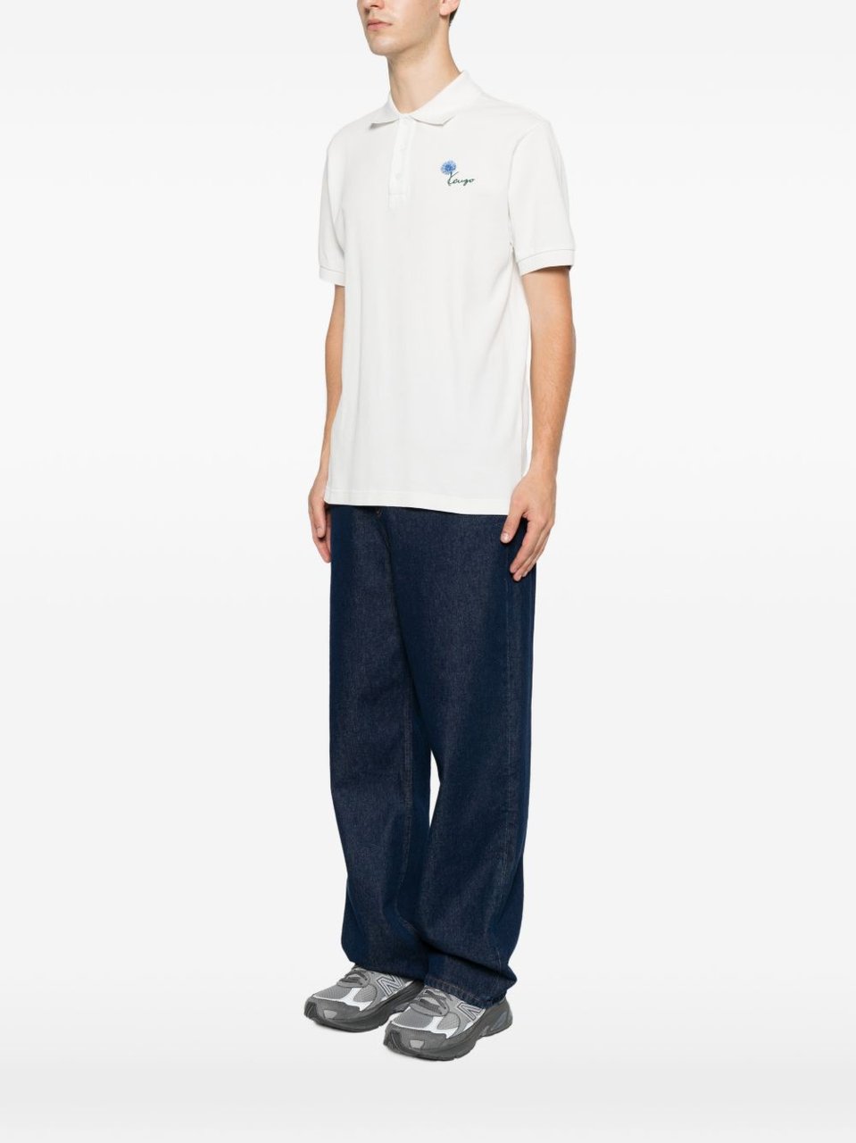 Kenzo Off-White Cotton Piqué Floral Polo Wit