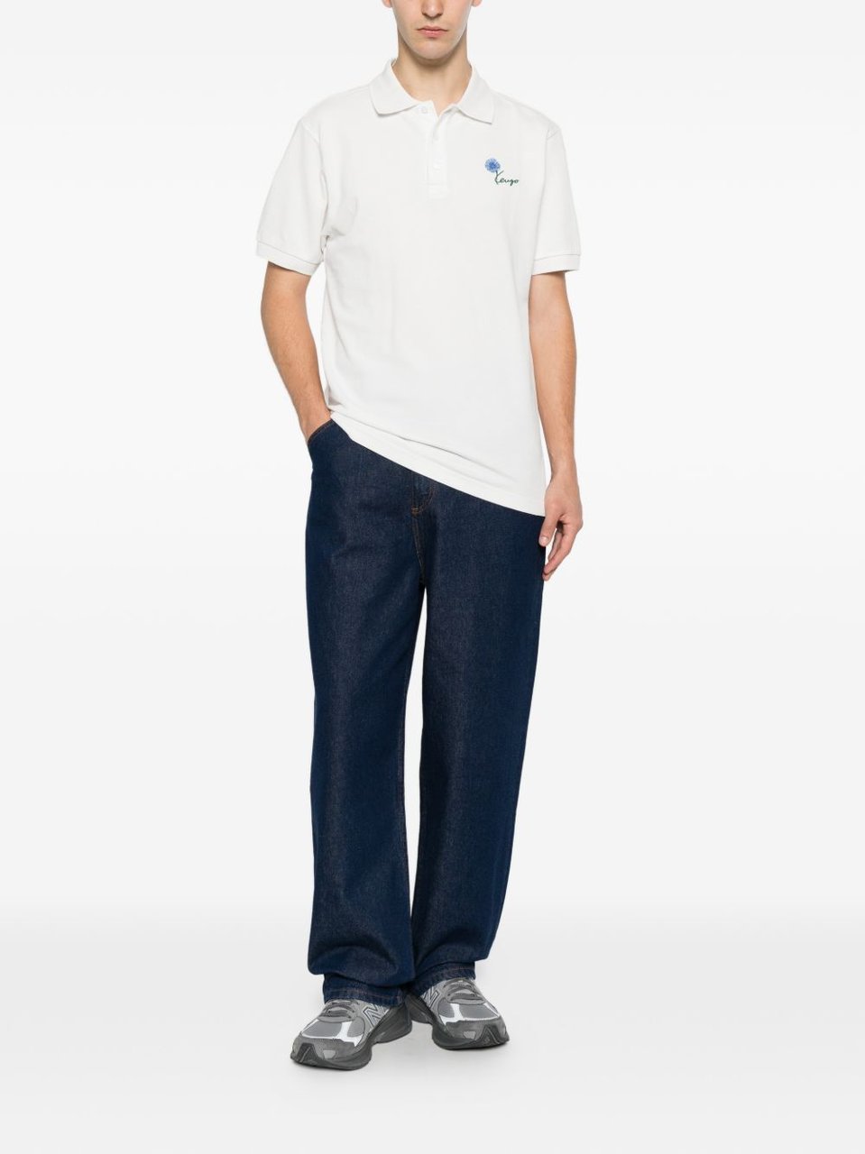 Kenzo Off-White Cotton Piqué Floral Polo Wit