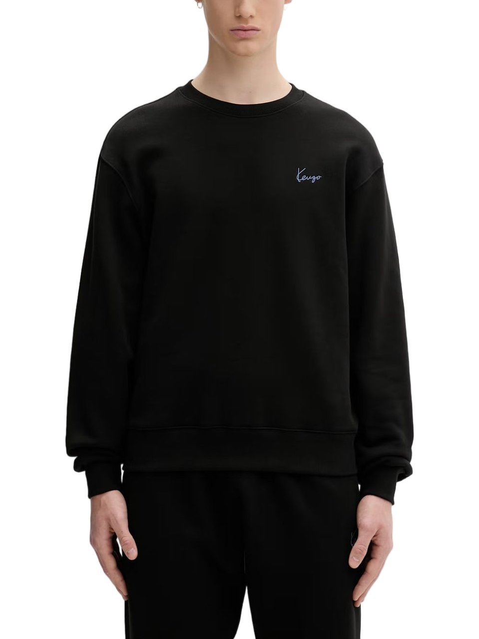 Kenzo Black Cotton Embroidered Logo Sweater Zwart