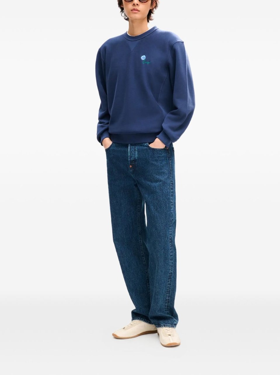 Kenzo Navy Blue Embroidered Crew Neck Sweatshirt Blauw