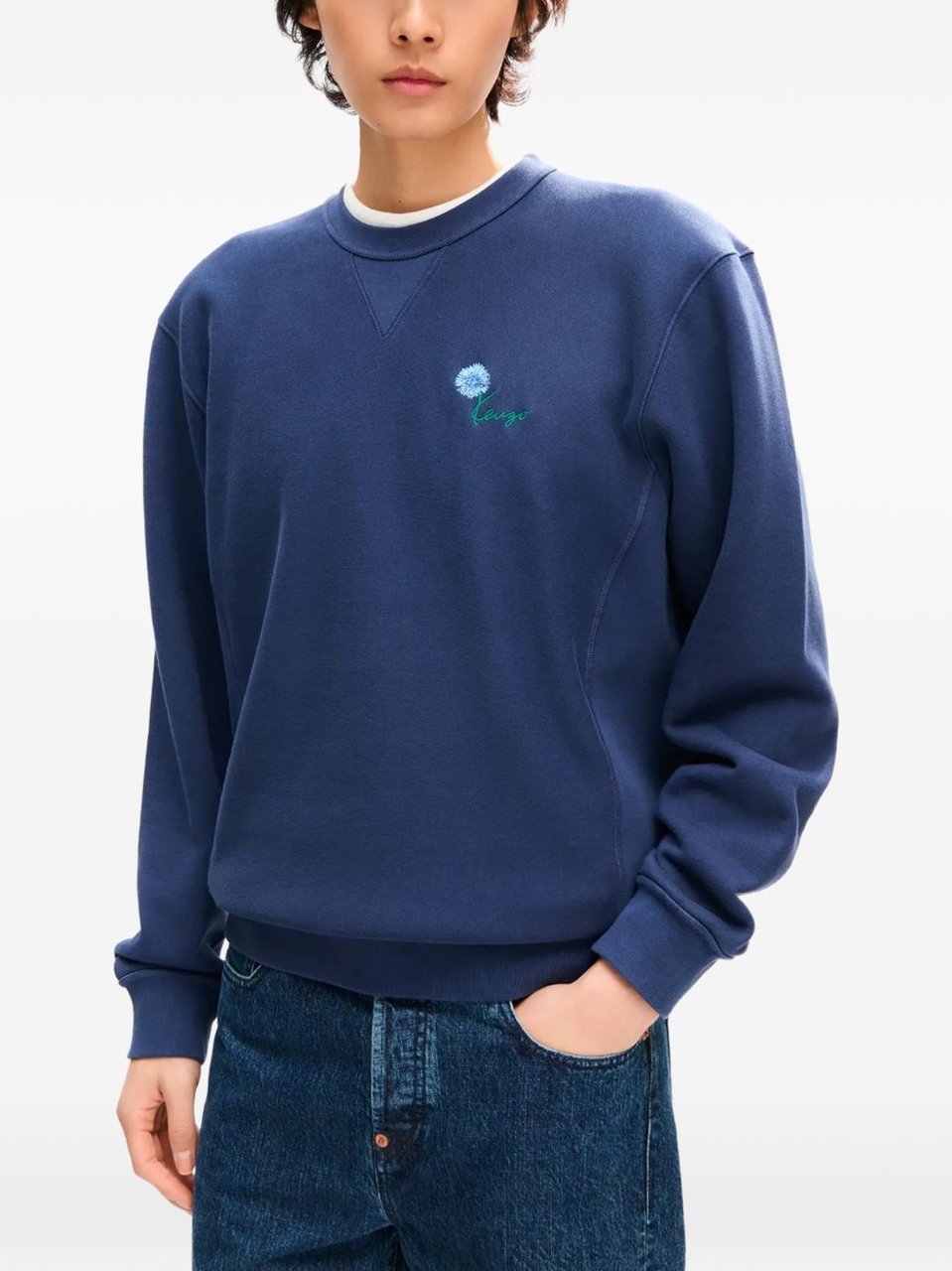 Kenzo Navy Blue Embroidered Crew Neck Sweatshirt Blauw
