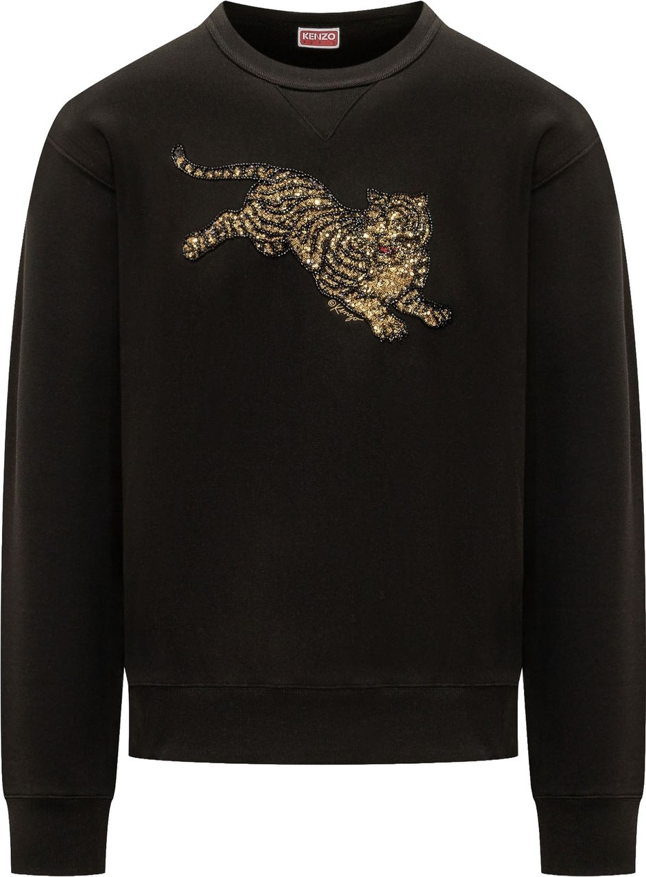 Kenzo Maglia Jumping Tiger con Girocollo Zwart