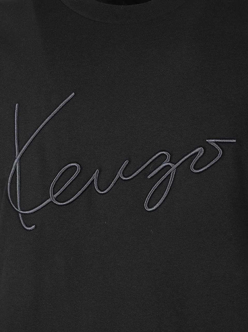 Kenzo Minimalist Black Short-Sleeve T-Shirt with Embroidered Logo Zwart