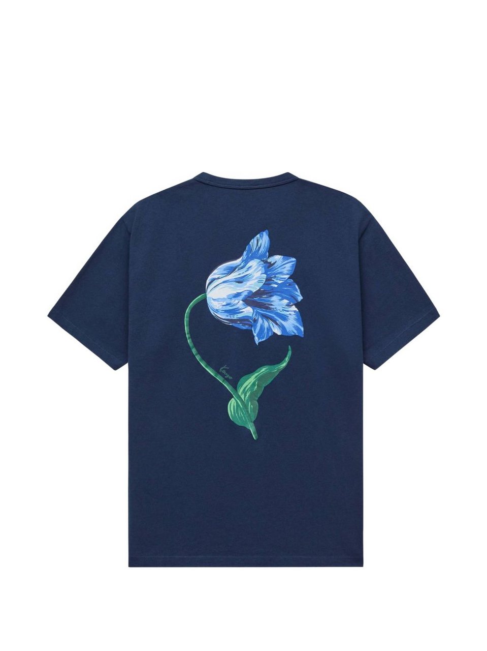 Kenzo Navy Blue Short-Sleeve T-Shirt with Floral Embroidery Zwart