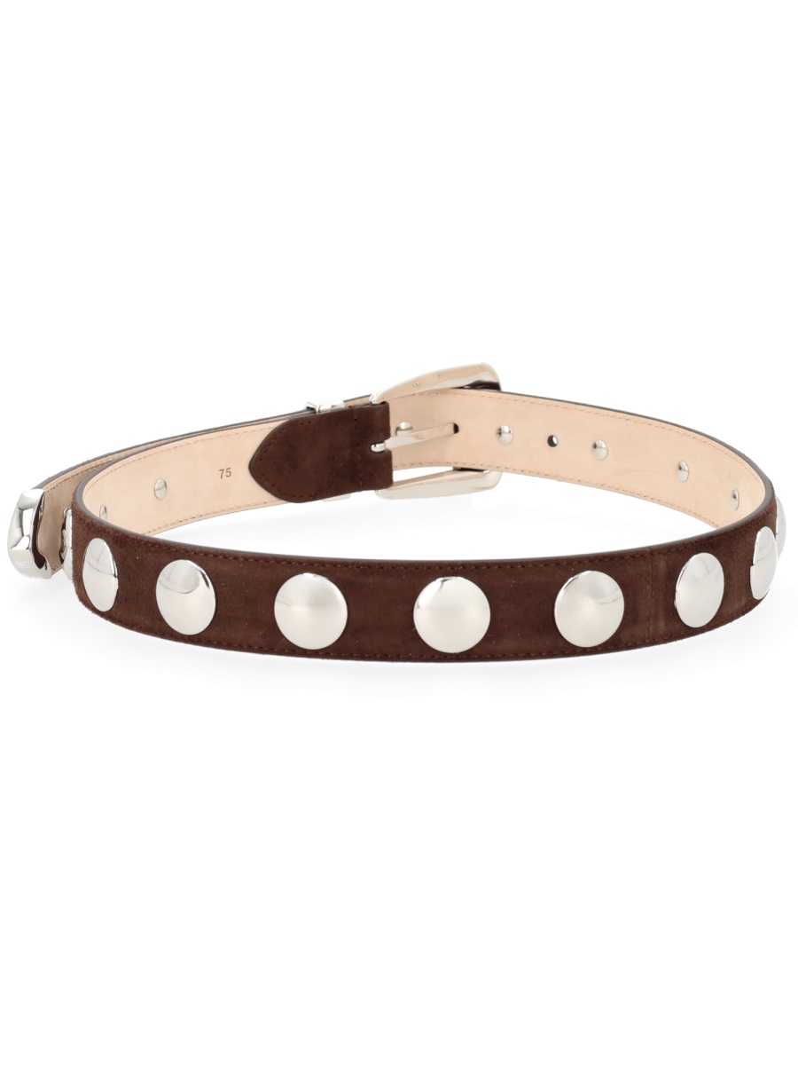 Khaite Rich Brown Benny Studded Calf Leather Belt Neutraal