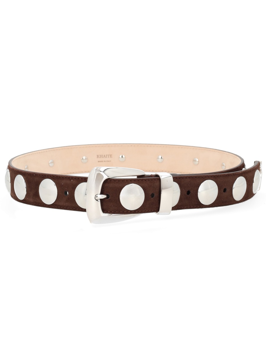 Khaite Rich Brown Benny Studded Calf Leather Belt Neutraal