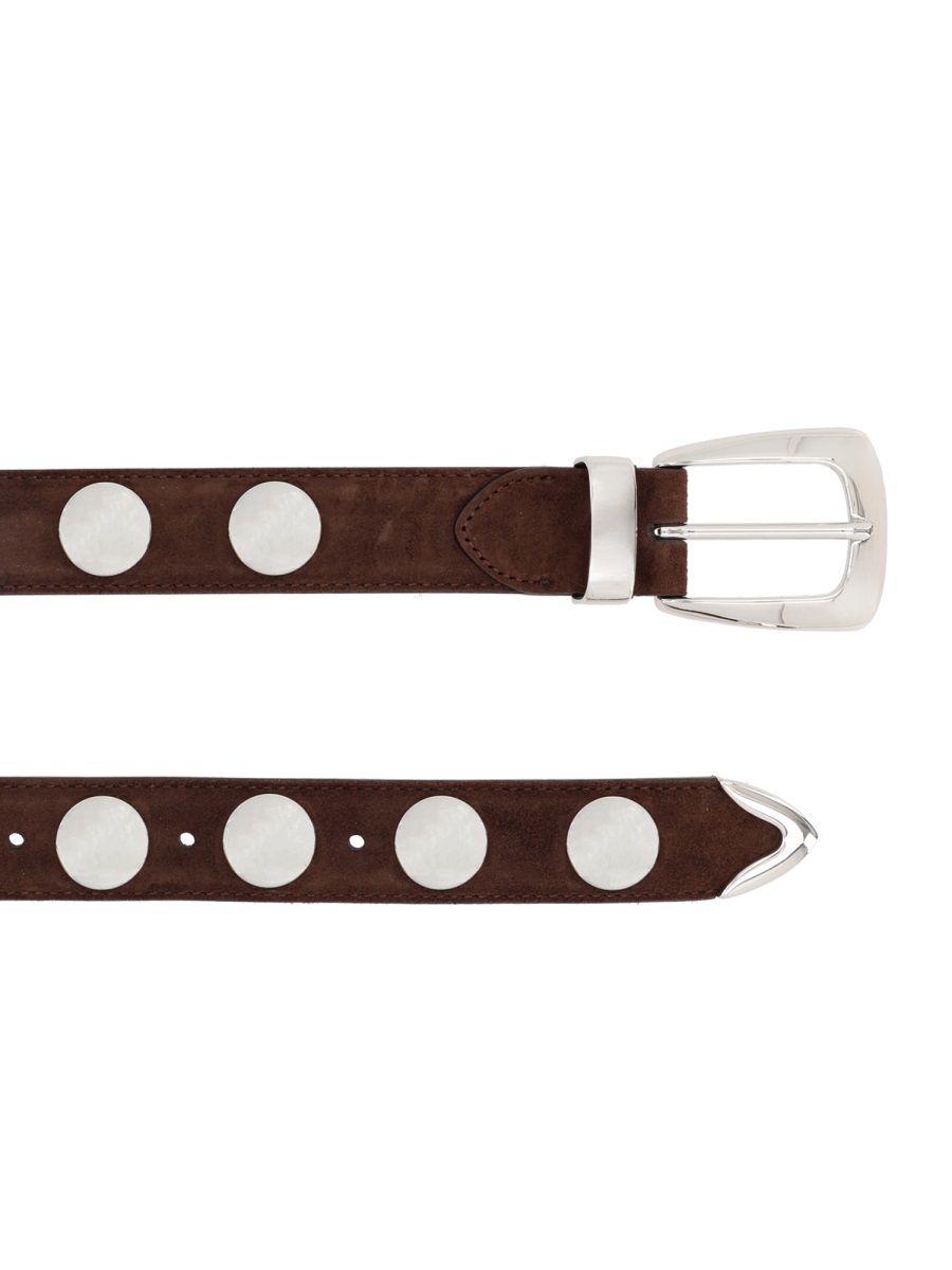 Khaite Rich Brown Benny Studded Calf Leather Belt Neutraal