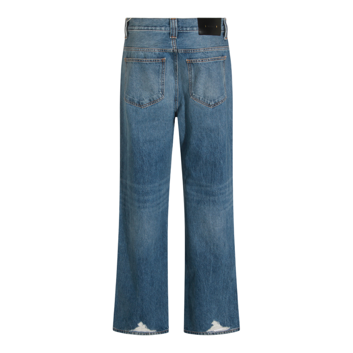 Khaite Mid-Blue Straight-Leg Jeans with Subtle Fading and Distressed Hems Blauw