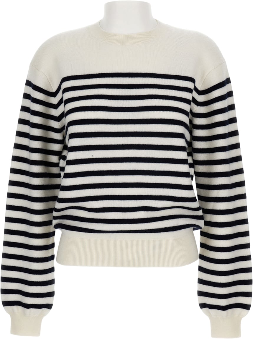 Khaite Striped Crew-Neck Sweater With Voluminous Sleeves Wit