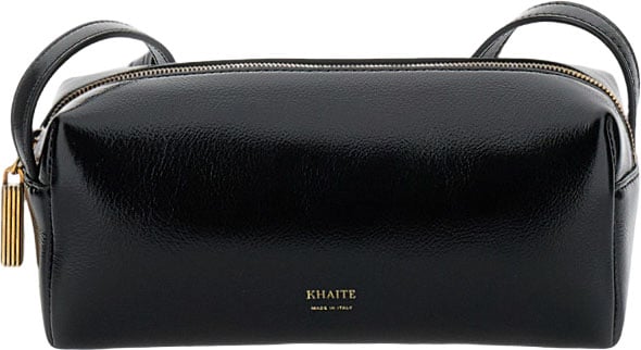 Khaite Rectangular Mini Crossbody Bag in Luminous Calfskin Zwart