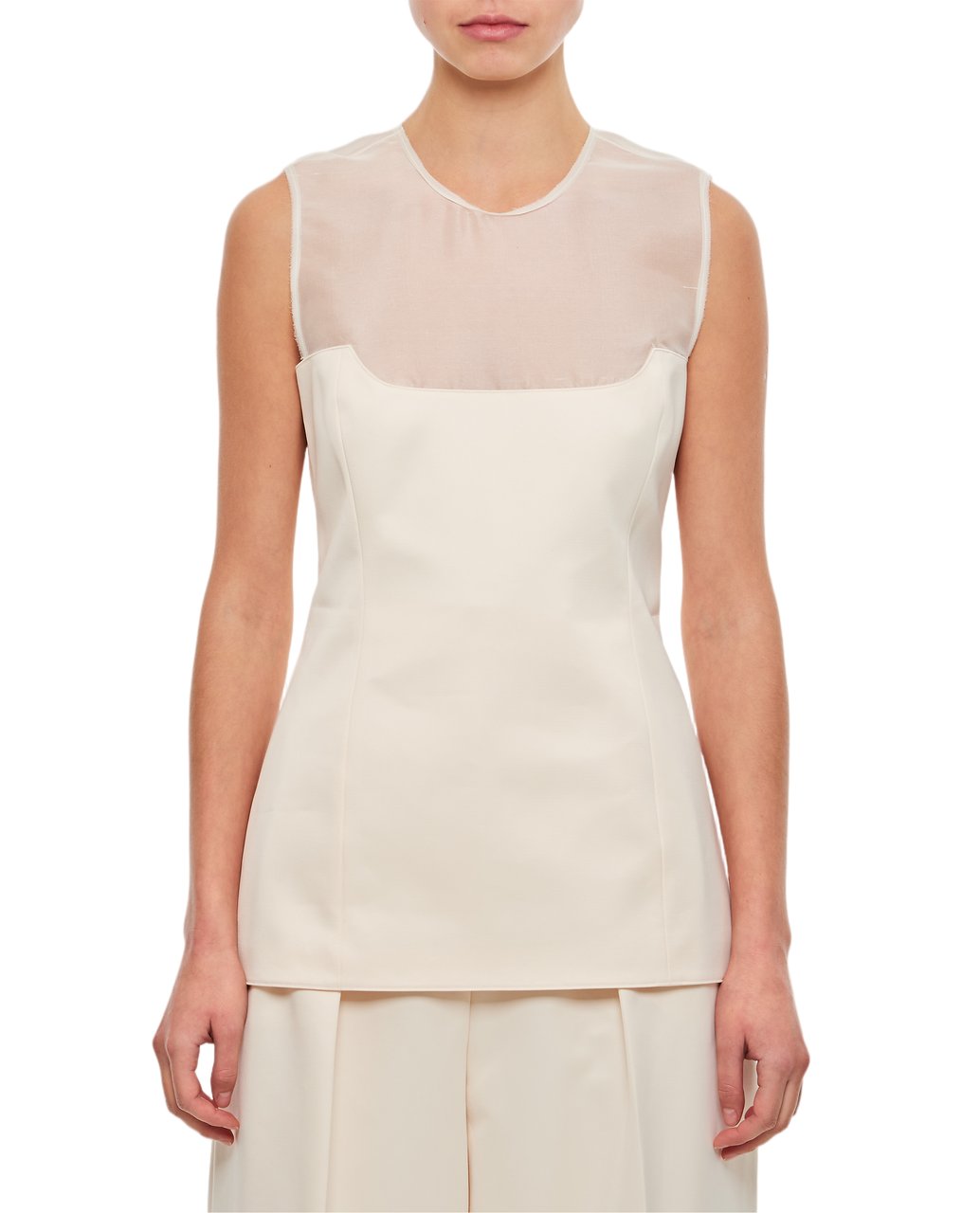 Khaite Sleeveless Top with Sheer Mesh Panel and Zipper Closure Wit