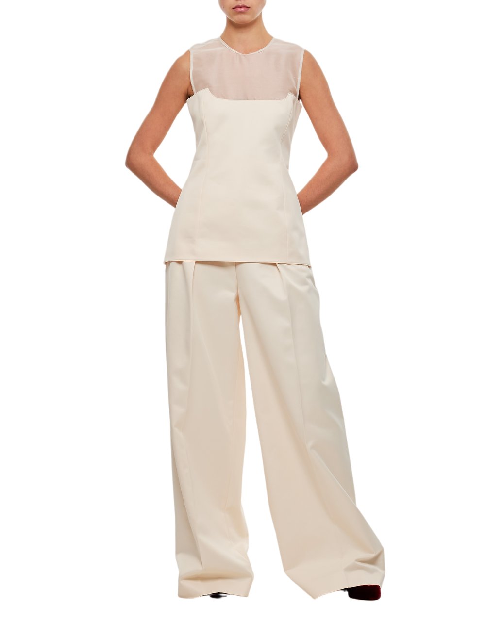 Khaite Sleeveless Top with Sheer Mesh Panel and Zipper Closure Wit