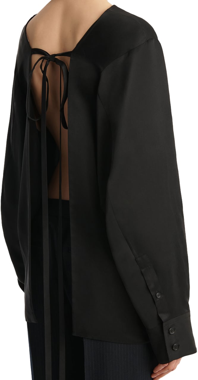 Khaite Long-Sleeved Top With Open Back And Ribbon Ties Zwart