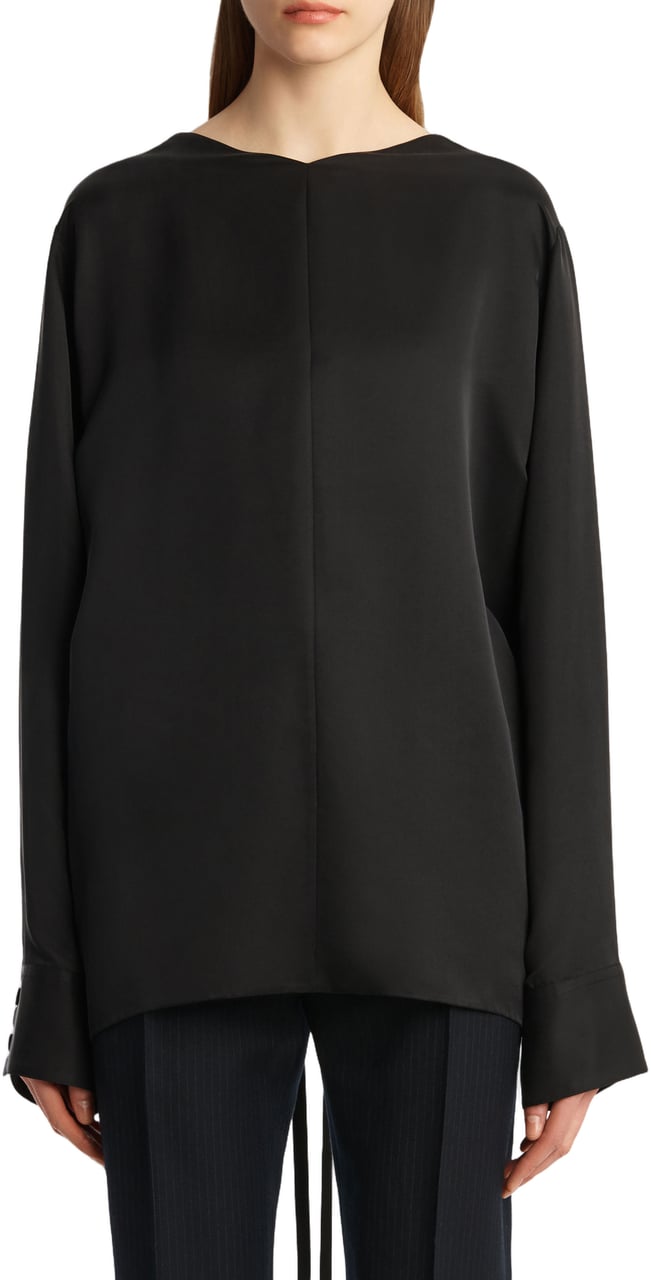 Khaite Long-Sleeved Top With Open Back And Ribbon Ties Zwart