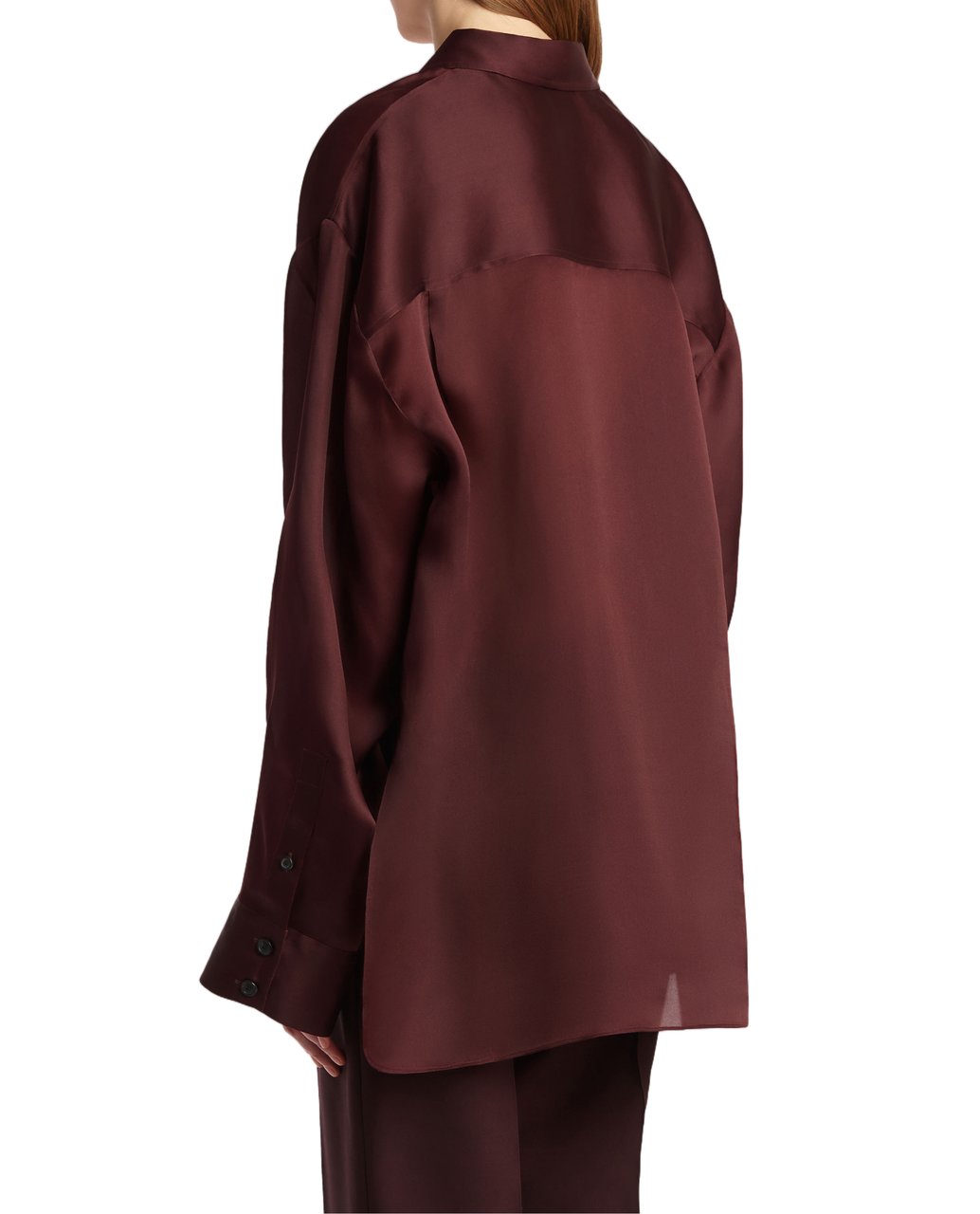 Khaite Satin-Finish Red Long Sleeve Shirt With Flap Pockets Maroon