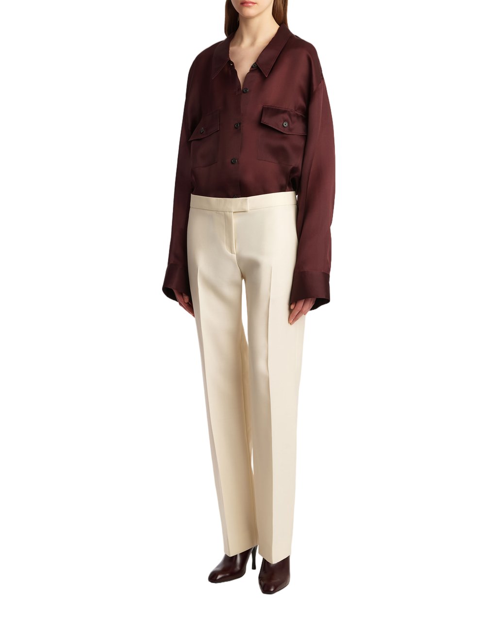 Khaite Satin-Finish Red Long Sleeve Shirt With Flap Pockets Maroon