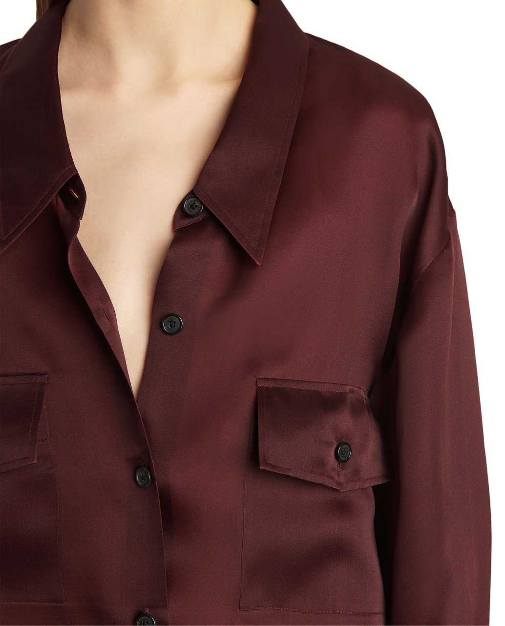 Khaite Satin-Finish Red Long Sleeve Shirt With Flap Pockets Maroon