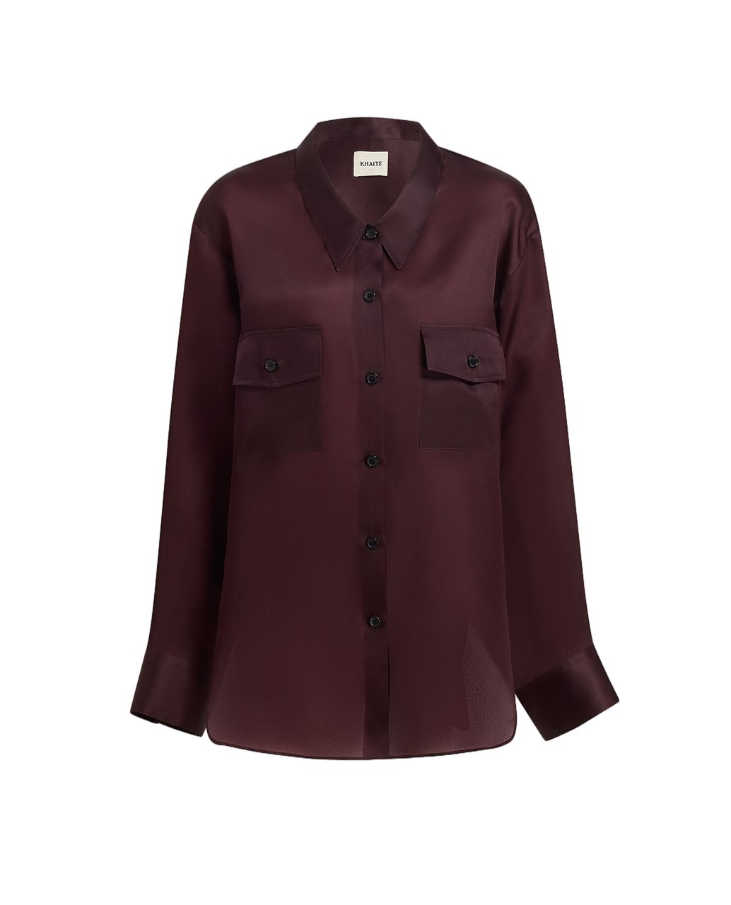 Khaite Satin-Finish Red Long Sleeve Shirt With Flap Pockets Maroon