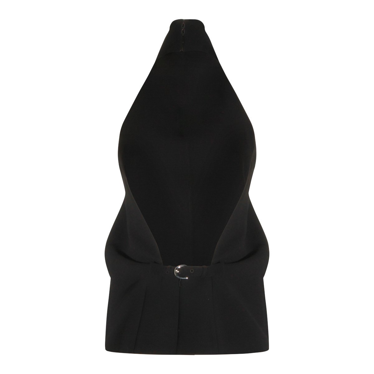 Khaite Sleek Black Top with High Collar and Open Back Detail Zwart