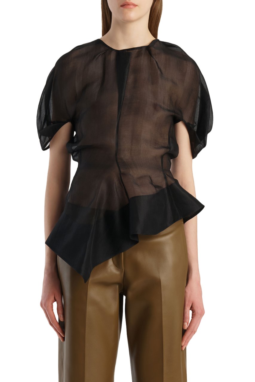 Khaite Rumi Draped Silk Organza Top Zwart