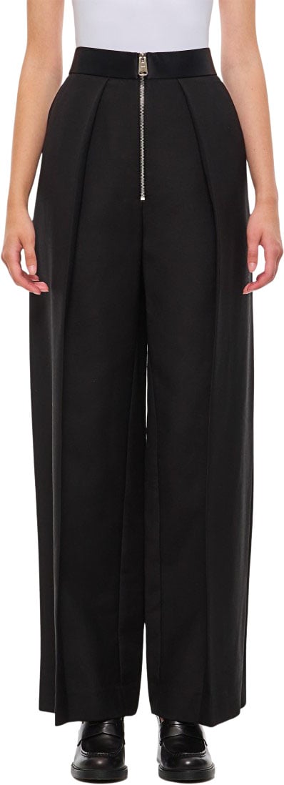 Khaite Straight Leg Pants With Pleat Detailing And Exposed Zipper Zwart
