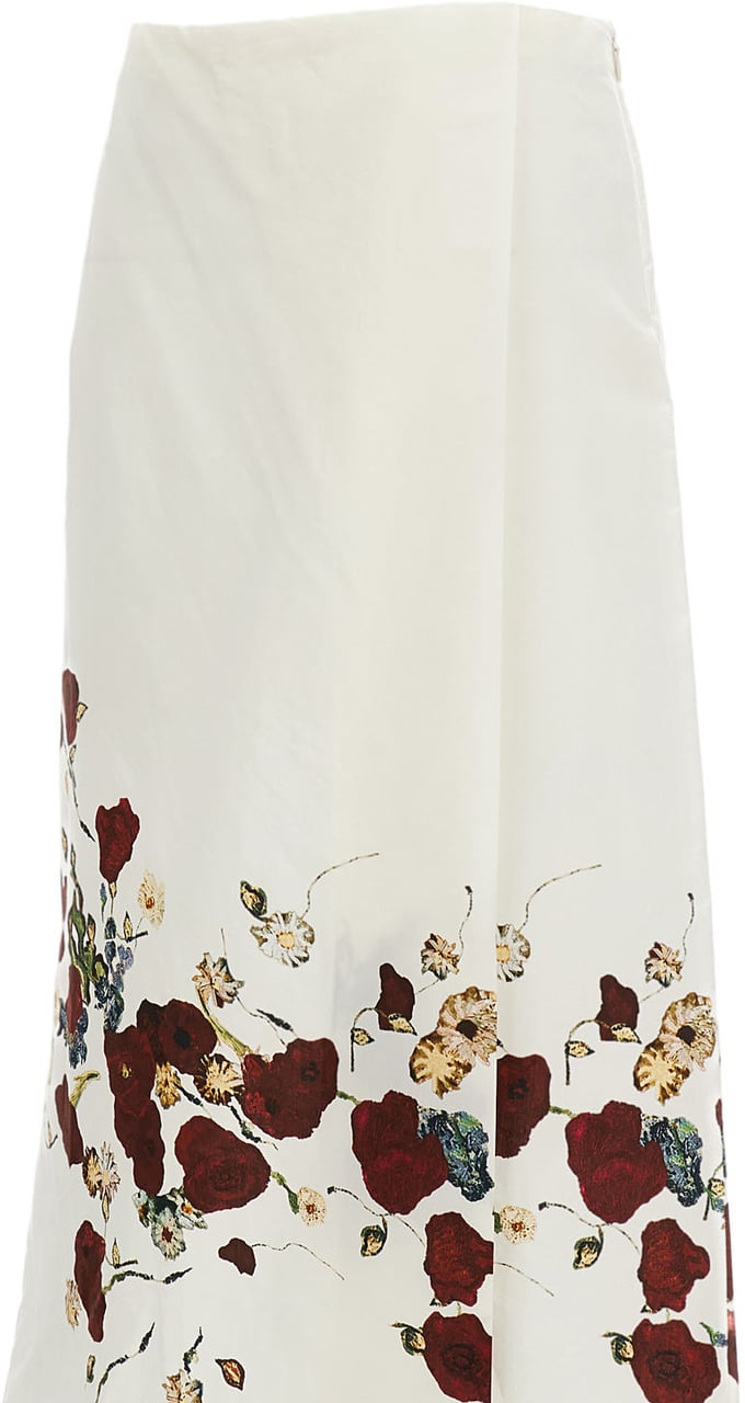 Khaite Floral Print Midi Skirt with Structured High Waist Wit