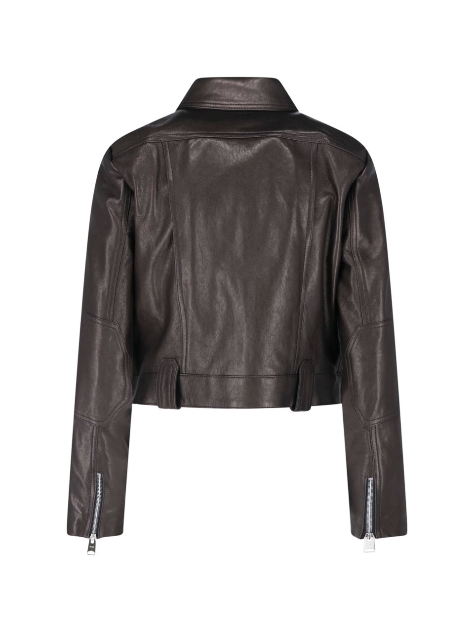 Khaite Cropped Lamb Nappa Leather Jacket with Pointed Collar Zwart