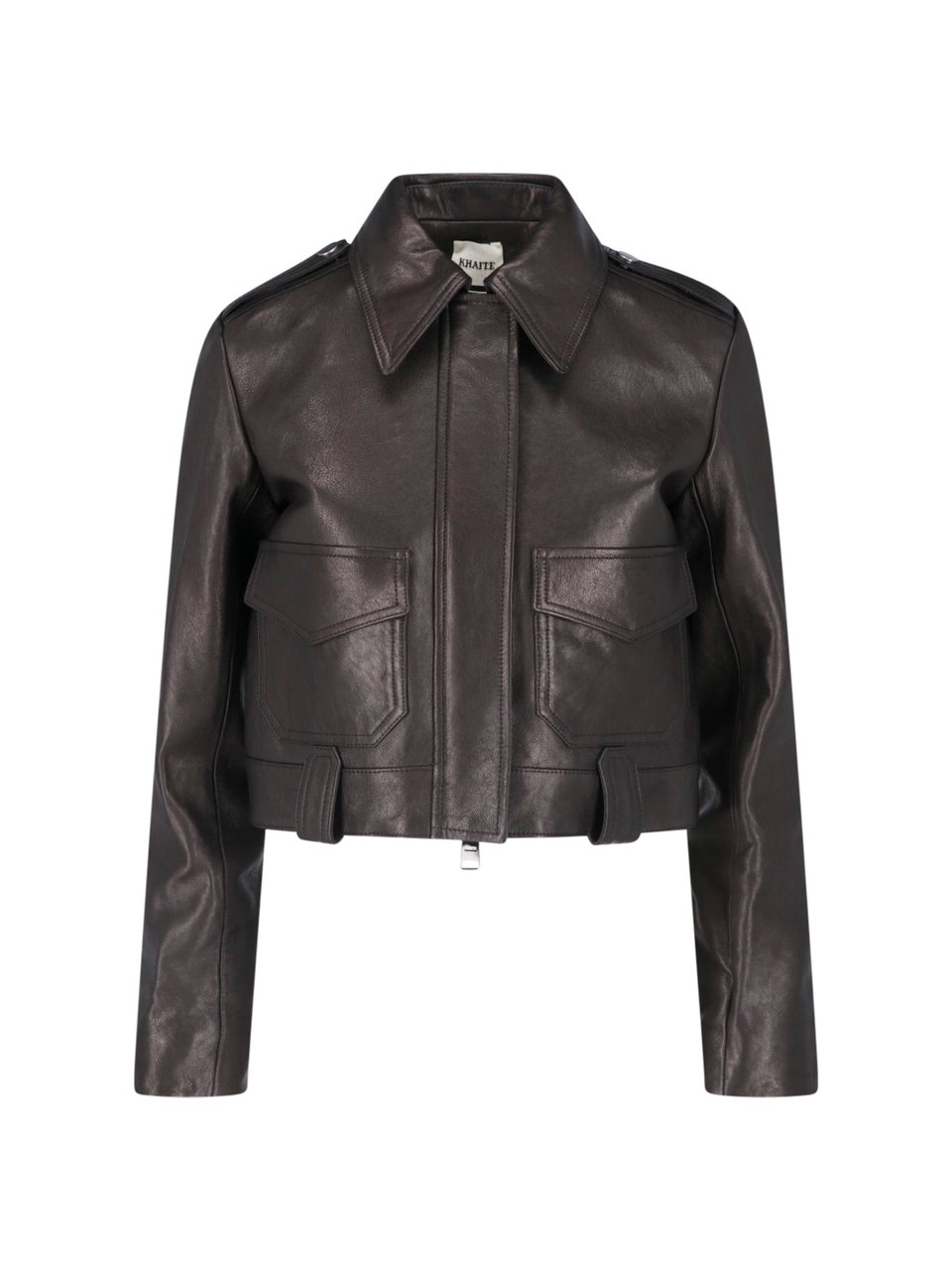Khaite Cropped Lamb Nappa Leather Jacket with Pointed Collar Zwart