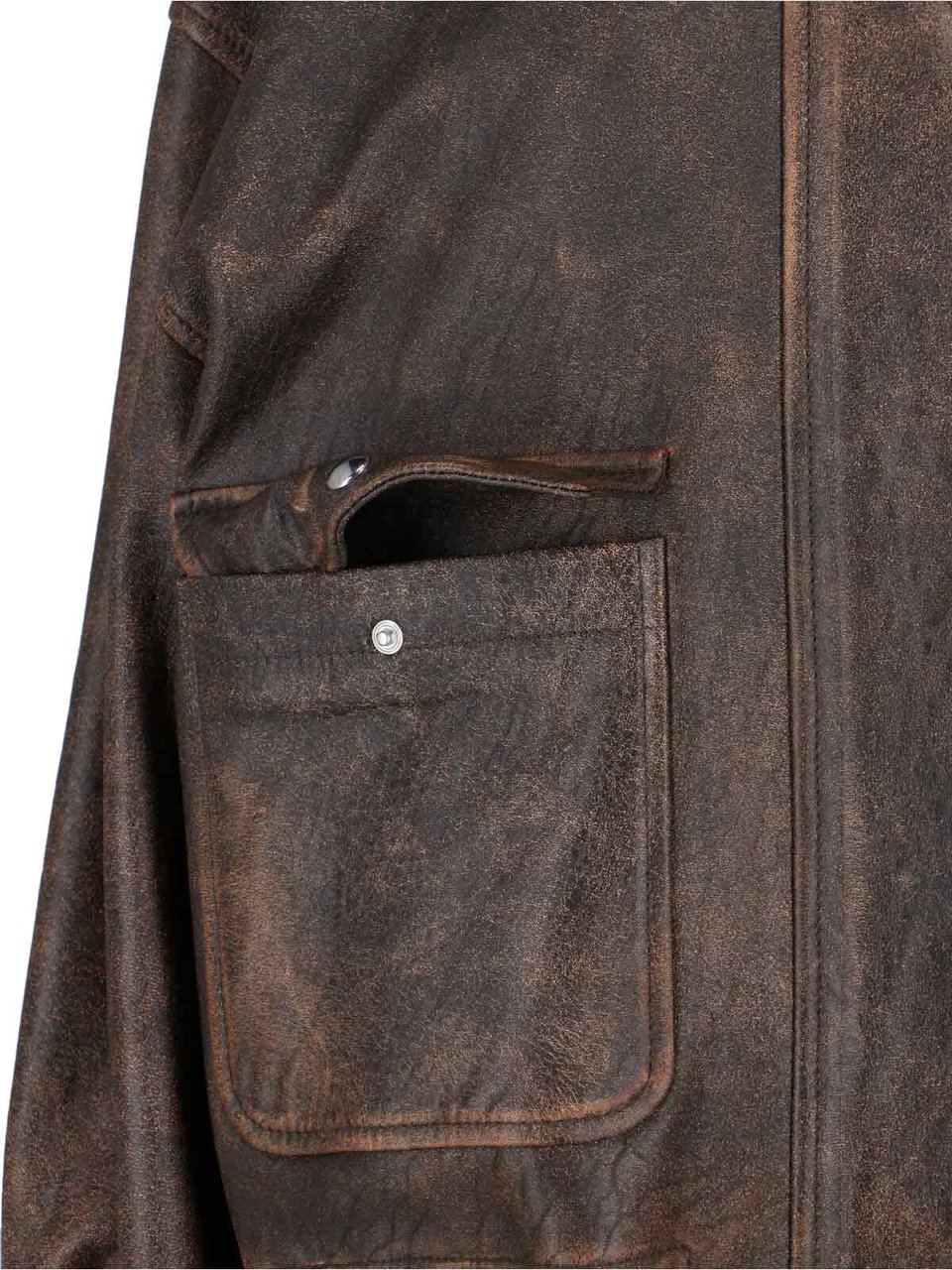 Khaite Distressed Brown Leather Jacket with Shearling Collar Bruin