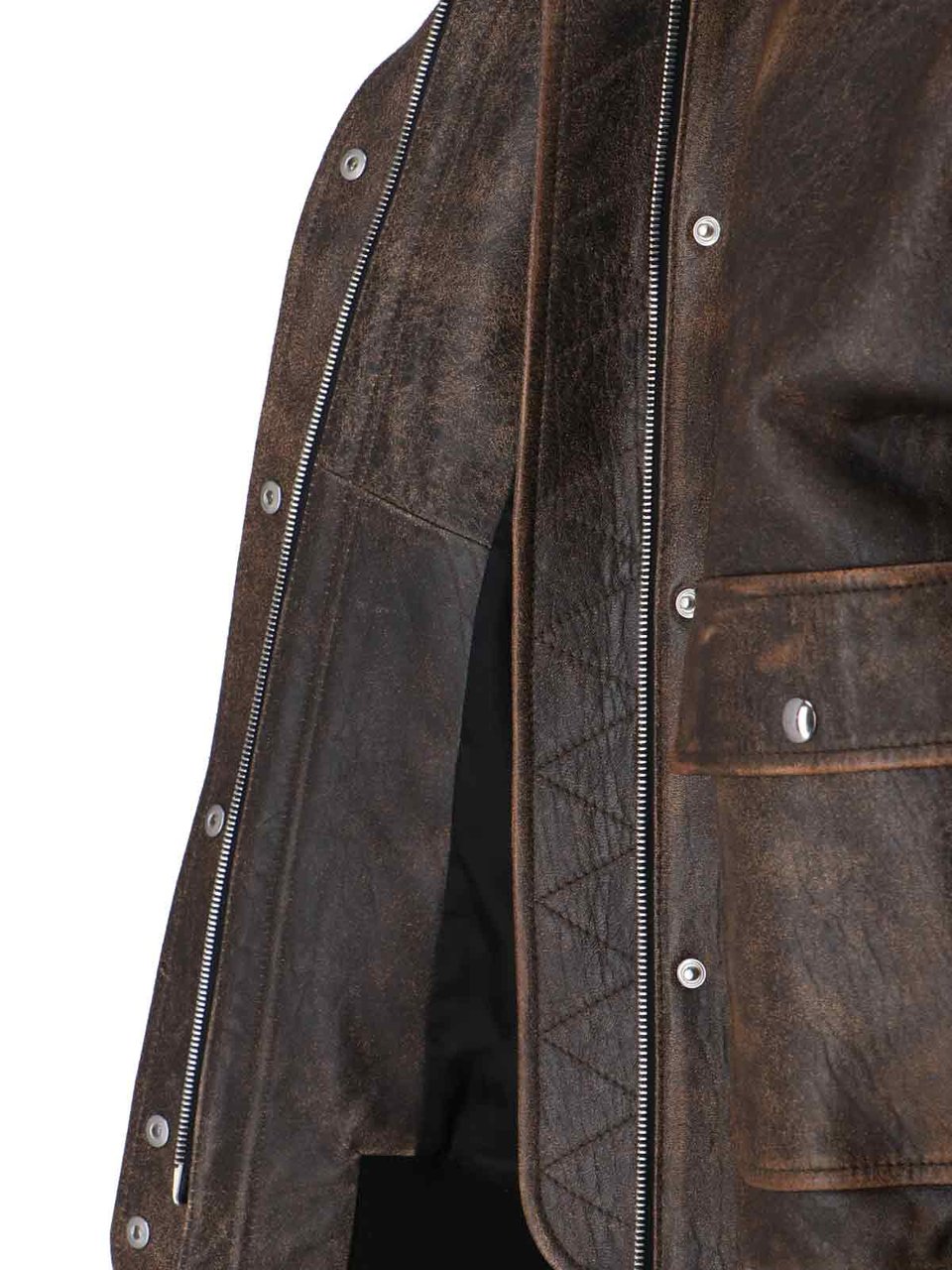 Khaite Distressed Brown Leather Jacket with Shearling Collar Bruin