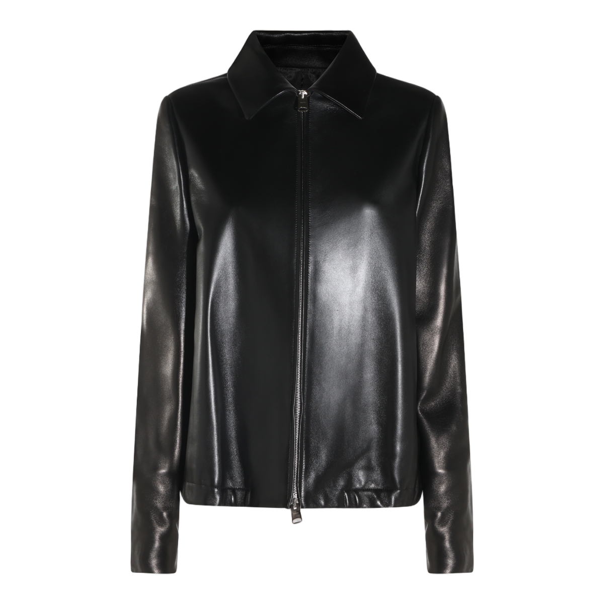 Khaite Streamlined Leather Jacket with Minimalist Design Zwart