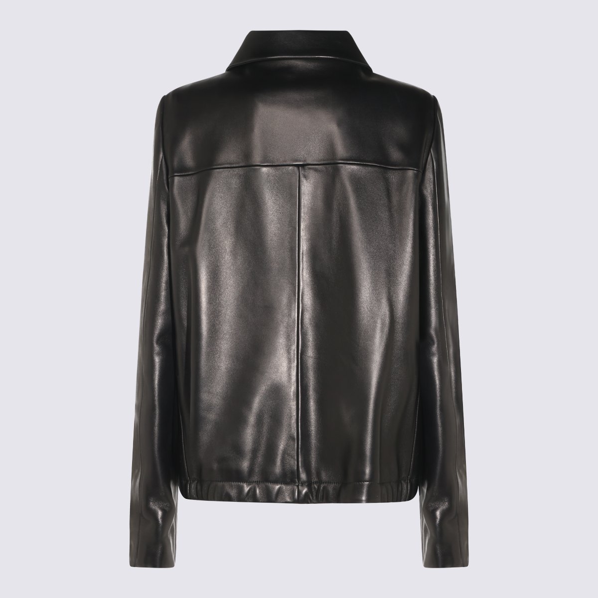 Khaite Streamlined Leather Jacket with Minimalist Design Zwart