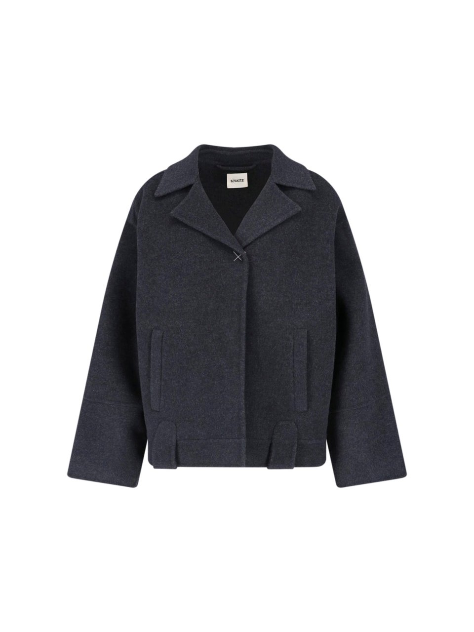 Khaite Textured Grey Wool Jacket with Classic Lapel and Belted Waist Grijs