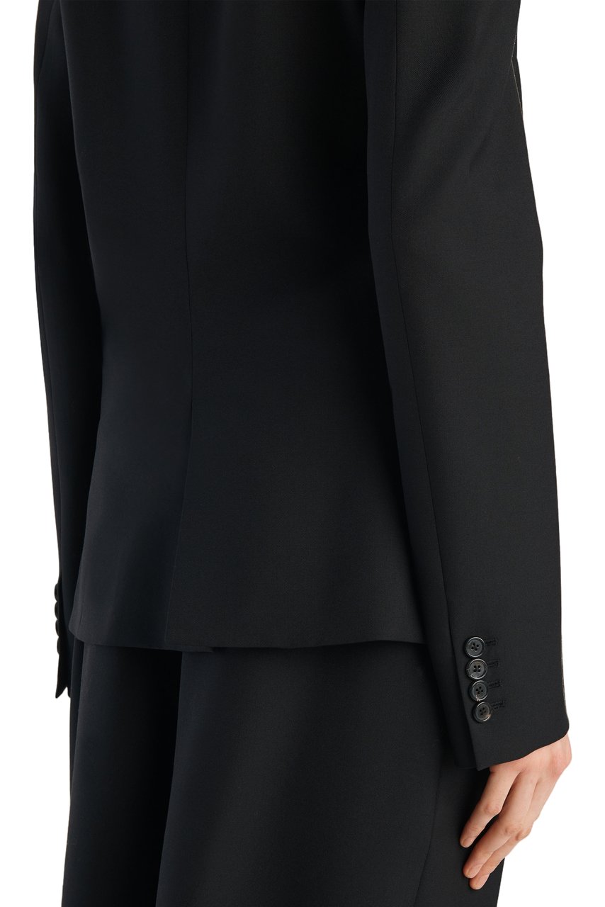 Khaite Black Double-Breasted Wool-Silk Blazer Zwart