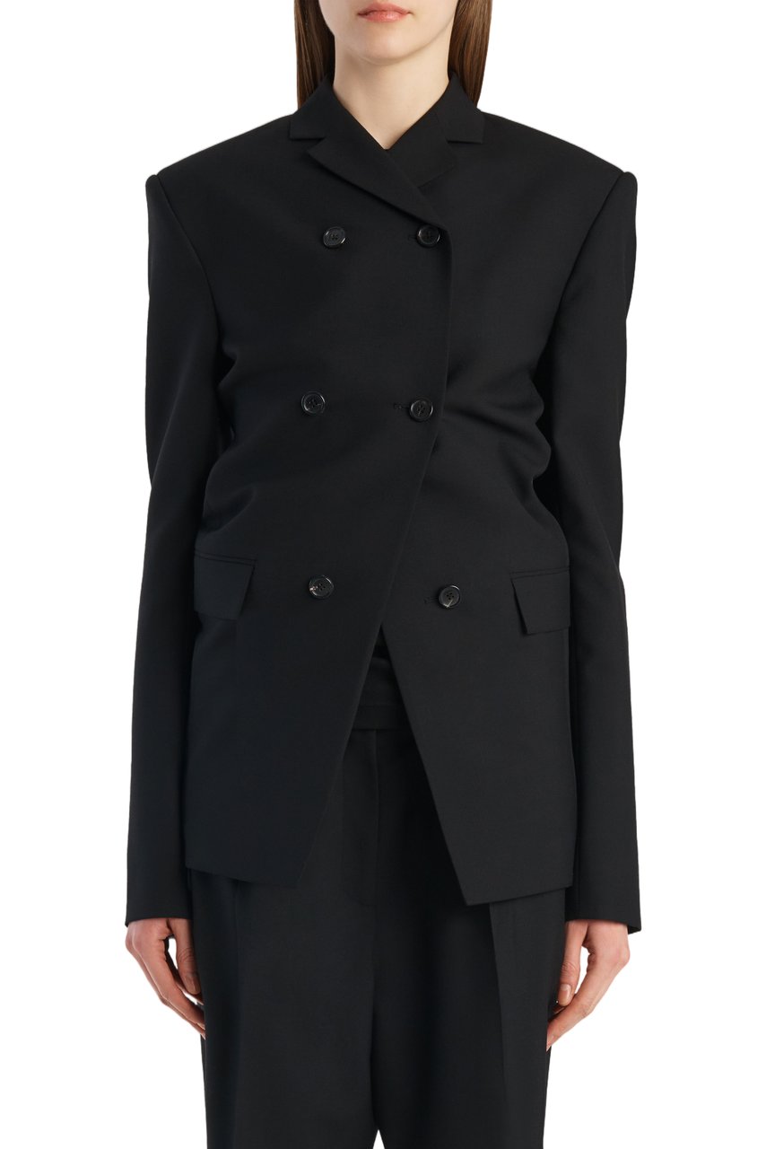 Khaite Black Double-Breasted Wool-Silk Blazer Zwart