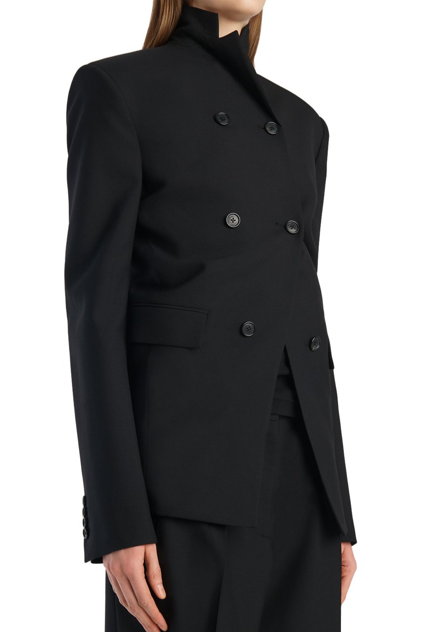 Khaite Black Double-Breasted Wool-Silk Blazer Zwart