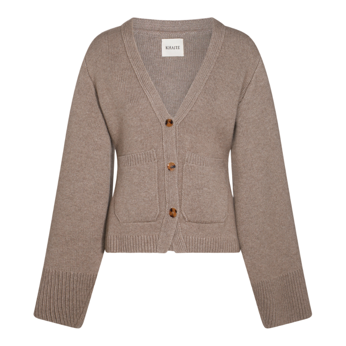 Khaite Ribbed Knit Sweater with Deep V-Neckline and Button Detail Bruin