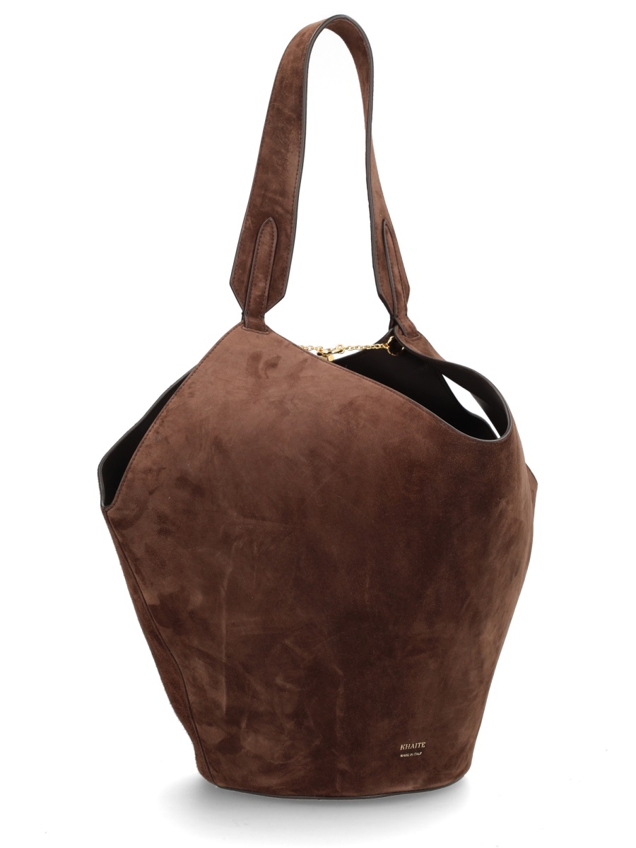 Khaite Brown Angular Calf Leather Tote Bag Zwart