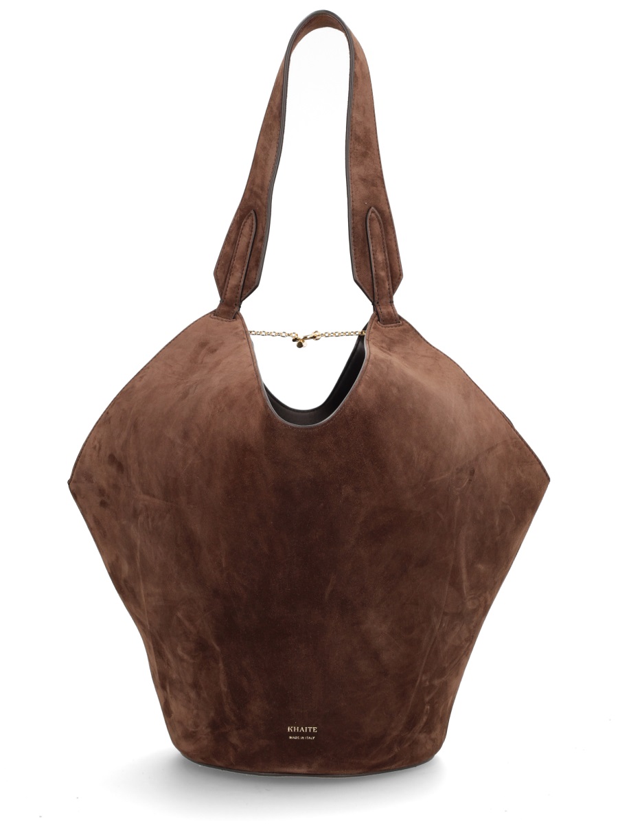 Khaite Brown Angular Calf Leather Tote Bag Zwart