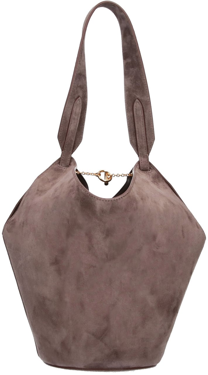 Khaite Taupe Lotus Mini Suede Tote Bruin